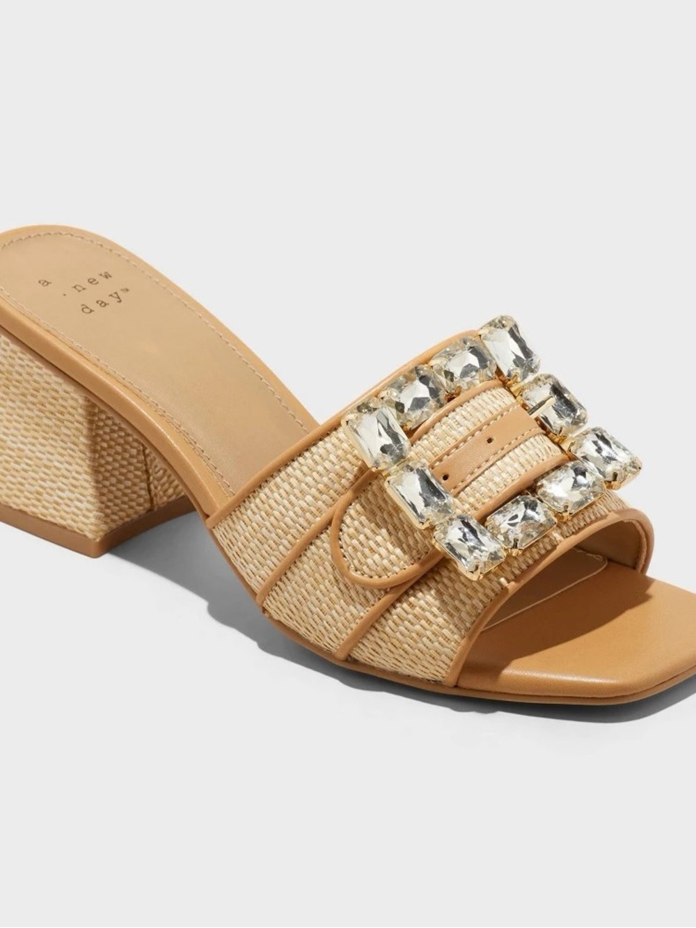 A New Day Women S Beige Kathleen Raffia Buckle Block Heels 9